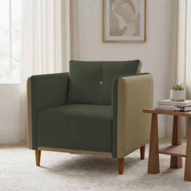 Imagem de Poltrona Decorativa Para Sala Recepção Consultório Aviv Luxo Corino e Linho
