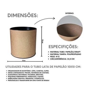 Imagem de 30 Tubo Lata 10x10 kraft Papelão Tampa colorida centro de mesa decoraç