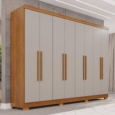 Imagem de Guarda-roupa Casal com Pés 8 Portas 4 Gavetas França Espresso Móveis Cinamomo/Off White