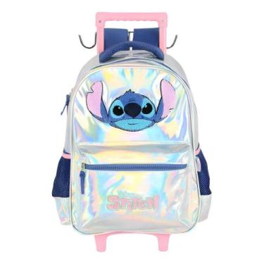 Imagem de Mochila Infantil De Rodinhas Stitch Oficial Luxcel - Cor Prata Holográ