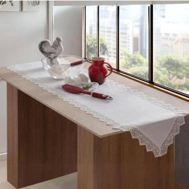 Imagem de Caminho de Mesa Rendado Texas Branco Luxo 40x220cm Jolitex