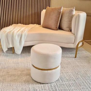 Imagem de Puff Redondo Decorativo Veneza em Linho Branco - Luz Decor - Luz Decor