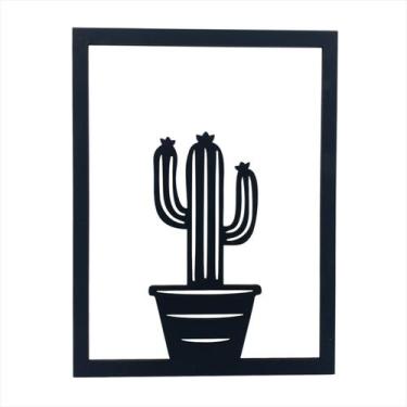 Imagem de Quadro Cacto MDF Preto Decorativo De Parede Sala Quarto Casa - Ateliê 