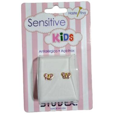 Imagem de Brinco Studex Senstive Kids Borboleta Rosa SK2040Y, Dourado