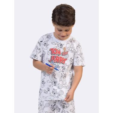 Imagem de Pijama Manga Curta Infantil Tom e Jerry com Kit de Canetinhas, Branco,
