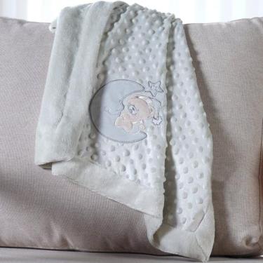 Imagem de Manta Bebê Dots Camada Dupla de Plush 100x70 com Bordado - Bene Casa, 