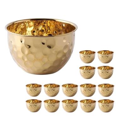 Imagem de Kit 14 Tigelas Bowl BSL3881-3 Inox Saladeira Cumbuca 2L Multiuso para Buffet e Cozinha Dourado Compre Desejos