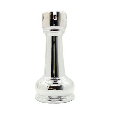 Imagem de Enfeite Peça de Xadrez em Porcelana Prata Torre 12cm - Flash