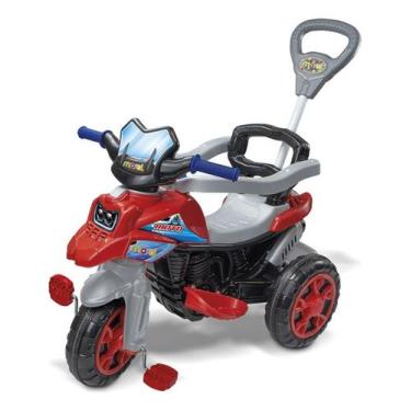 Imagem de Triciclo Moto Trail De Passeio Infantil Com Empurrador Vermelha Maral