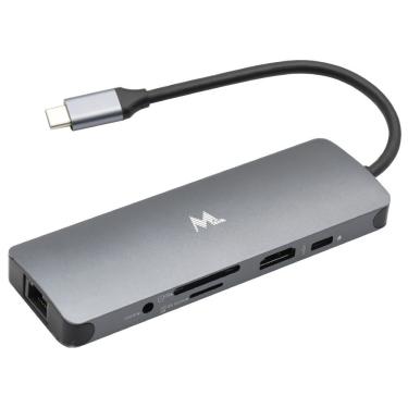 Imagem de Hub USB Tipo C 3.0 Mtek DS-91TC com 9 Portas HDMI USB 3.0 RJ-45 SD USB-C Áudio Prata