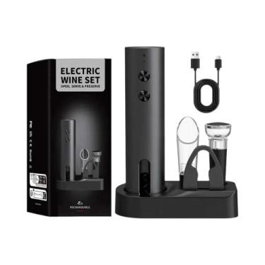 Imagem de Conjunto Abridor De Vinho Elétrico 4 Em 1 Recarregável USB Com Saca-ro