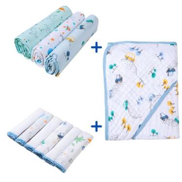 Imagem de Toalha de banho soft+ paninhos de boca c/6 un +cueiros flanelados c/3 