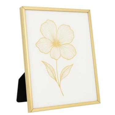 Imagem de Porta Retrato De Metal Com Vidro Luxo Dourado Grande 20x25 Cm Espelhad