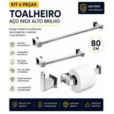 Imagem de Porta Toalha Inox 80cm - Kit Acessórios Banheiro 4 Peças. - Genérico