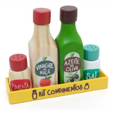 Imagem de Brinquedo Kit Condimentos de Faz de Conta em Madeira 7 Peças Cozinha Infantil Newart Toys