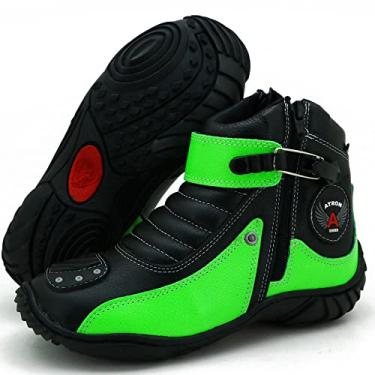 Imagem de Bota Cano Curto Couro Para Motociclista ATRON 271 KM VD PT Cor:Verde;Tamanho:45