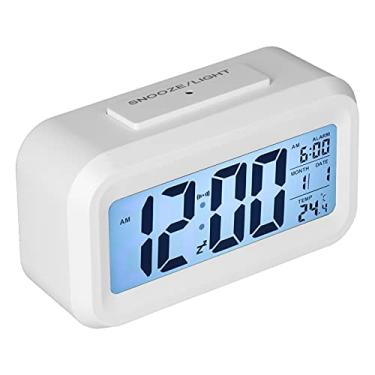Imagem de Despertador digital, função soneca de relógio digital fotossensível portátil para quarto para casa para escritório(Branco)