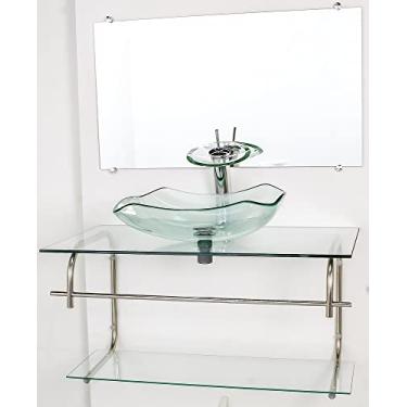 Imagem de GABINETE DE VIDRO PARA BANHEIRO INOX 80CM CUBA ABAULADA INCOLOR