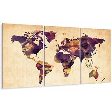 Imagem de Quadro Mapa Mundi Colorido Vintage Em Tecido 3 Peças 125x60