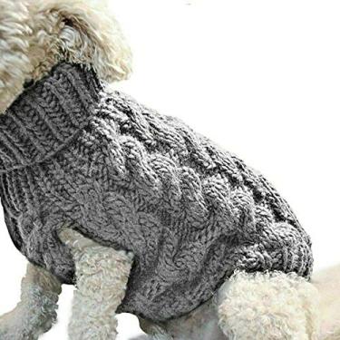 Imagem de Yajun Suéter de inverno para cães quente suéter para animais de estimação, casaco de tricô macio espesso, roupas de design elegante, cinza, GG