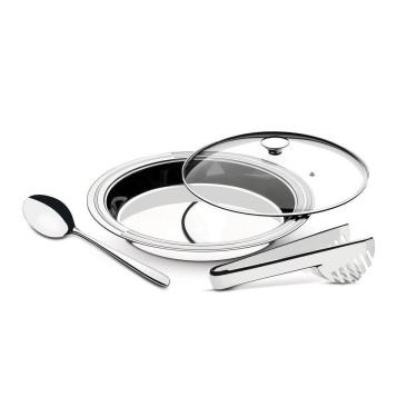 Imagem de Kit para servir aço inox com tampa de vidro 3 pç Tramontina