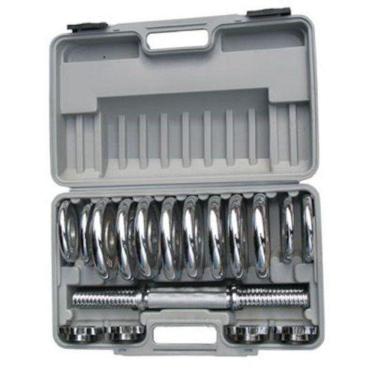 Imagem de Kit 2 Barras com Anilhas Ferro Fundido Cromado 15kg