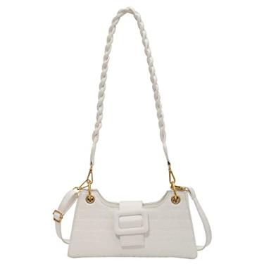 Imagem de Bolsa de ombro de couro padrão de crocodilo para mulheres média bolsa transversal moderna elegante bolsa de axila, Branco