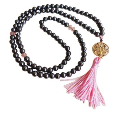 Imagem de Japamala 108 Contas de Pedra Natural Hematita com Cristal de Vidro (Rosa)