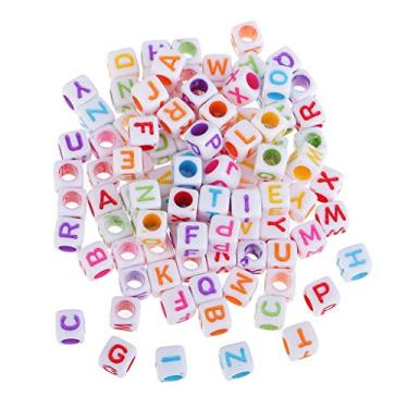 Imagem de Bonarty 100 peças de contas de alfabeto em cubo, para crianças, acessórios de contas