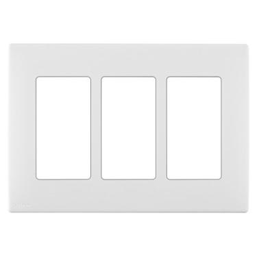 Imagem de Leviton Placa de parede de encaixe Renu Three-Gang Screwless, REWP3-WW, branco sobre branco