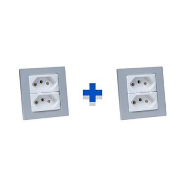 Imagem de Kit Espelho Duplo Reto com 2 Tomadas 20A Cada Cinza