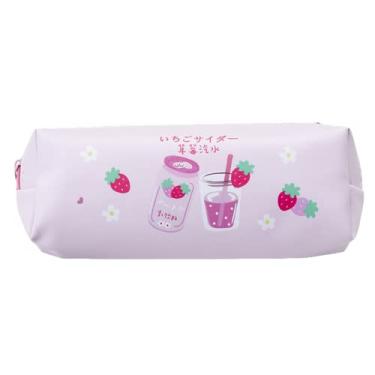 Imagem de Estojo de lápis de morango Kawaii bonito anime rosa estética japonesa desenho animado frutas papelaria organizador bolsa suporte portátil material escolar (bebida de morango)