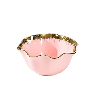 Imagem de Tigela de salada de frutas louça de cerâmica tigela de sobremesa criativa tigela de sopa quente doméstica (cor: rosa, tamanho: L/1200ml)