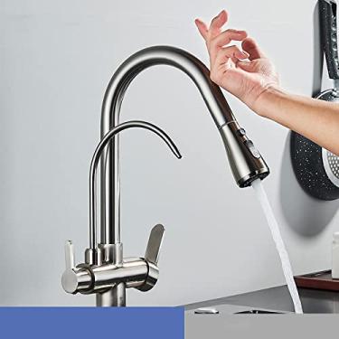 Imagem de Torneira de cozinha de filtro de sensor de toque com torneira misturadora de extração de água pura gire torneira misturadora de plataforma de guindaste de água quente e fria, escovado, china