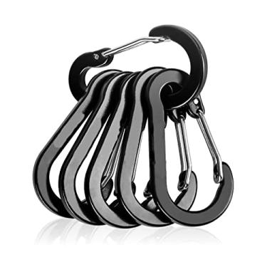 Imagem de Cnll Clipe de mosquetão multiuso CC1 para pesca, pacote de 6 clipes pequenos de Caribeener, mini chaveiro clipe de Caribeaner de 2 polegadas, mosquetões de anel D de alumínio, preto