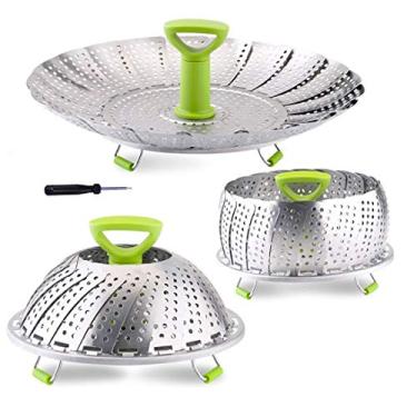 Imagem de Cesto vaporizador de vegetais, aço inoxidável dobrável para cozimento de frutas do mar e peixe vegetal, expansível para servir em vários tamanhos (13 cm a 23 cm)
