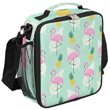 Imagem de Lancheira infantil flamingo com isolamento de abacaxi para meninas meninos, bolsa de preparação de refeições congelável com alça de ombro recipiente de almoço à prova d'água para piquenique de escritório escolar