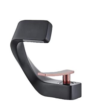 Imagem de Torneira de água quente e fria com alça única Torneira de água em cascata Torneira de pia de banheiro Torneira de lavatório, ouro preto