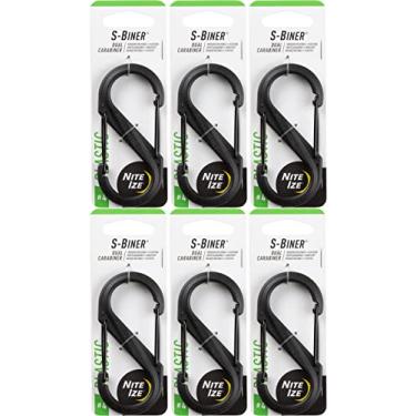 Imagem de Mosquetão de plástico Nite Ize S-Biner #4 preto tático com porta dupla (pacote com 6)