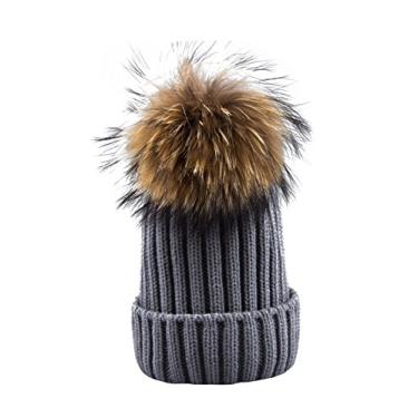 Imagem de Jueshanzj Gorro feminino masculino de tricô com pompom, Light Gray, tamanho �nico