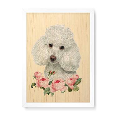 Imagem de Arte Maníacos Quadro Decorativo em Madeira Poodle Flores - 23x16,25cm (Moldura caixa em laca branca)