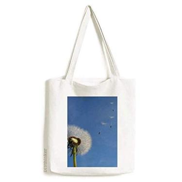 Imagem de Céu azul linda bolsa branca dente-de-leão sacola sacola de compras casual bolsa de mão