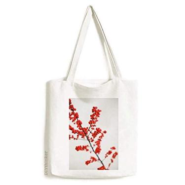 Imagem de Sacola de lona com imagem de galho vermelho temperado bolsa de compras casual bolsa de mão