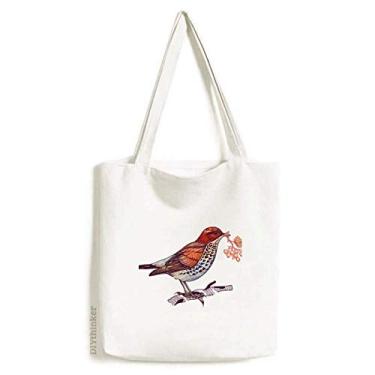 Imagem de Sacola de lona com flores de galhos pássaros bolsa de compras casual