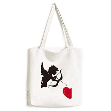 Imagem de Bolsa sacola de lona com estampa de coração vermelho anjo do Cupido bolsa de compras casual