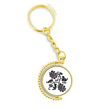 Imagem de Chaveiro de metal com contorno de flores negras acessório dourado chaveiro