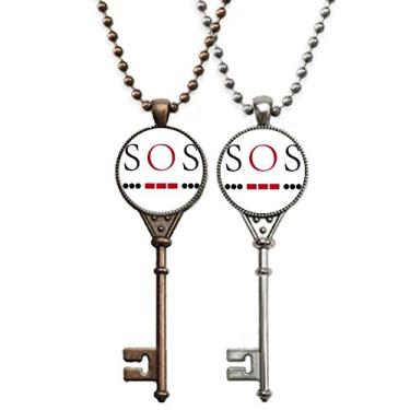 Imagem de OFFbb-USA Morse Code Rescue Point Line Expression Key Necklace Pendant Jewelry Decoração de casal