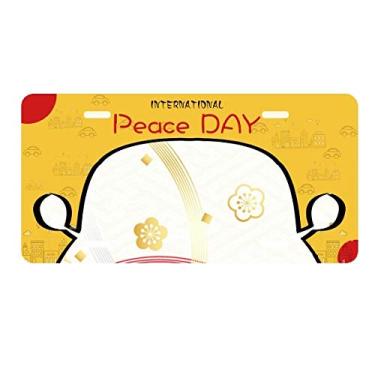 Imagem de DIYthinker Placa de licença com estampa de flores geométricas Sakura branca Decoração de carro Dia da Paz