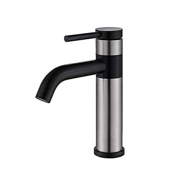 Imagem de Torneira misturadora de lavatório, torneira misturadora de pia de banheiro, torneira de banheiro com alça única, torneira de aço inoxidável moderna, alavanca única de lavabo, torneira misturadora de níquel escovado com bico giratório