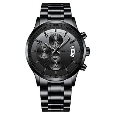 Imagem de CRRJU Moda Relógio De Pulso Inoxidável Para Homem De Aço Inoxidável, Calendário À Prova D'Água, Com Cronógrafo, Preto 42 Mm Cinza